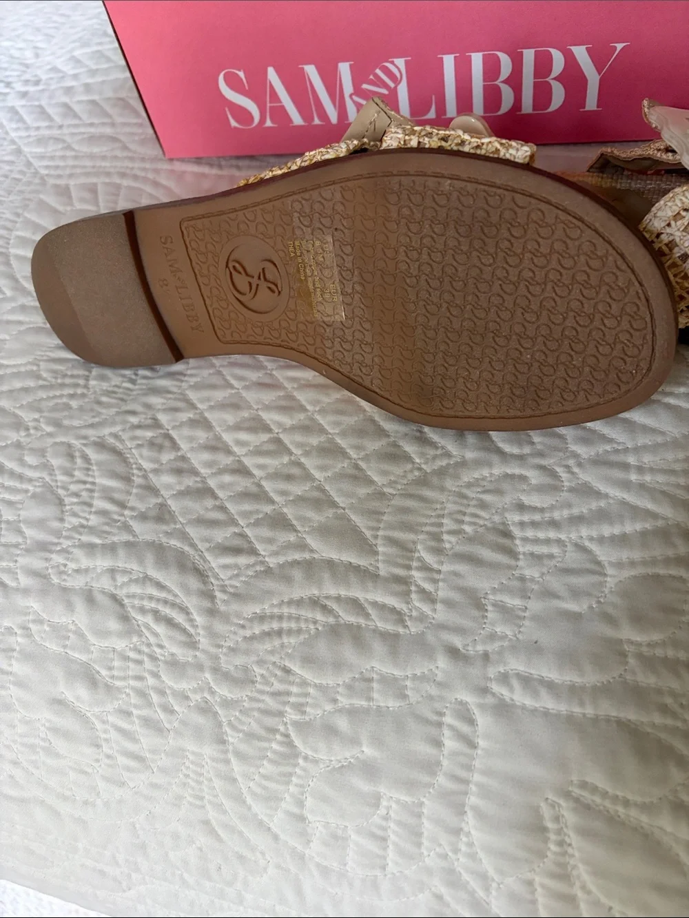 Sam and Libby Natural Raffia Slide Sandals with Decorative Buckle